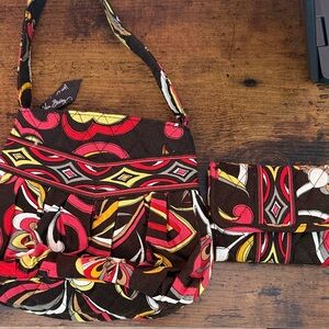 Vera Bradley Retired Puccini Red and Yellow Patterned Shoulder Bag Set